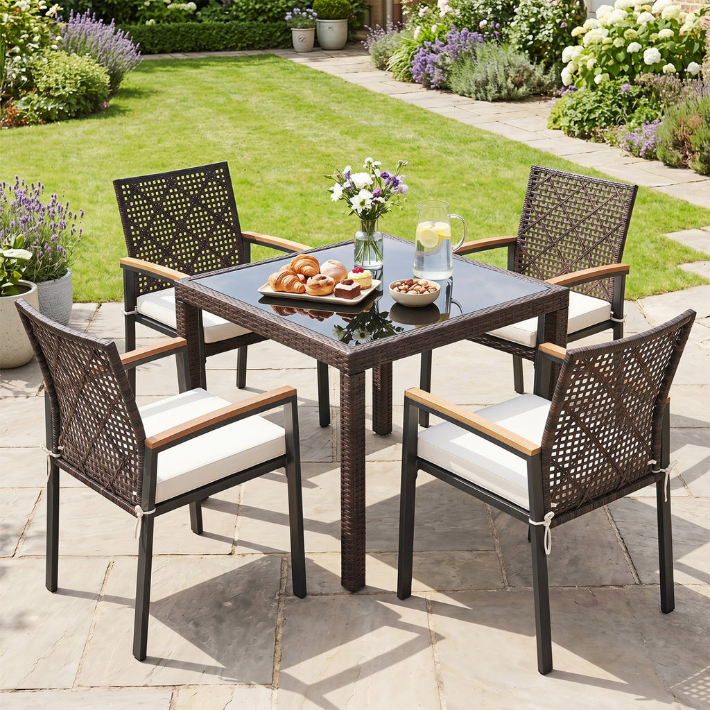 Patio Dining Chairs Set of 4 with Acacia Wood Armrests