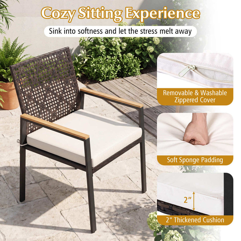 Patio Dining Chairs Set of 4 with Acacia Wood Armrests