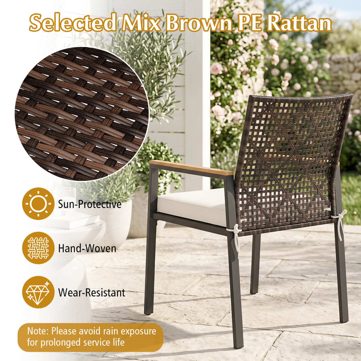 Patio Dining Chairs Set of 4 with Acacia Wood Armrests