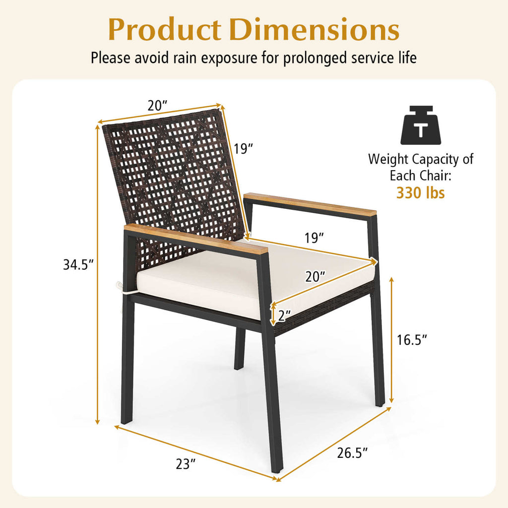 Patio Dining Chairs Set of 4 with Acacia Wood Armrests