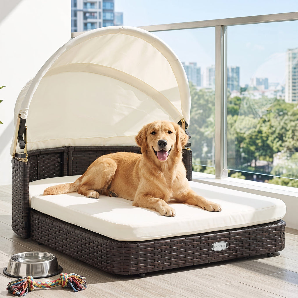 Rattan Pet Daybed with Adjustable Canopy for Small & Medium Dogs