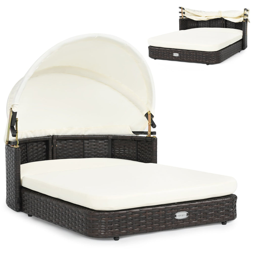 Rattan Pet Daybed with Adjustable Canopy for Small & Medium Dogs