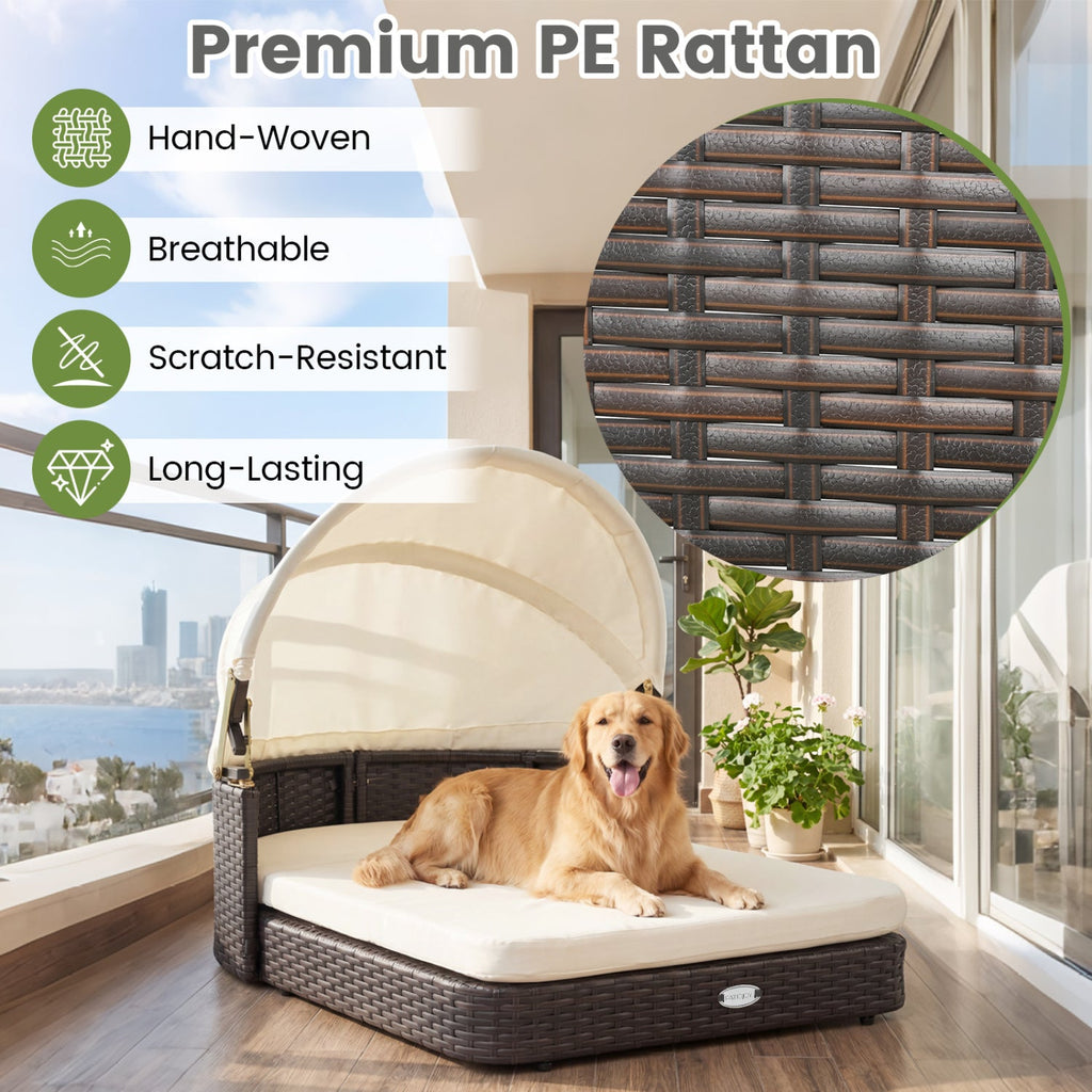 Rattan Pet Daybed with Adjustable Canopy for Small & Medium Dogs