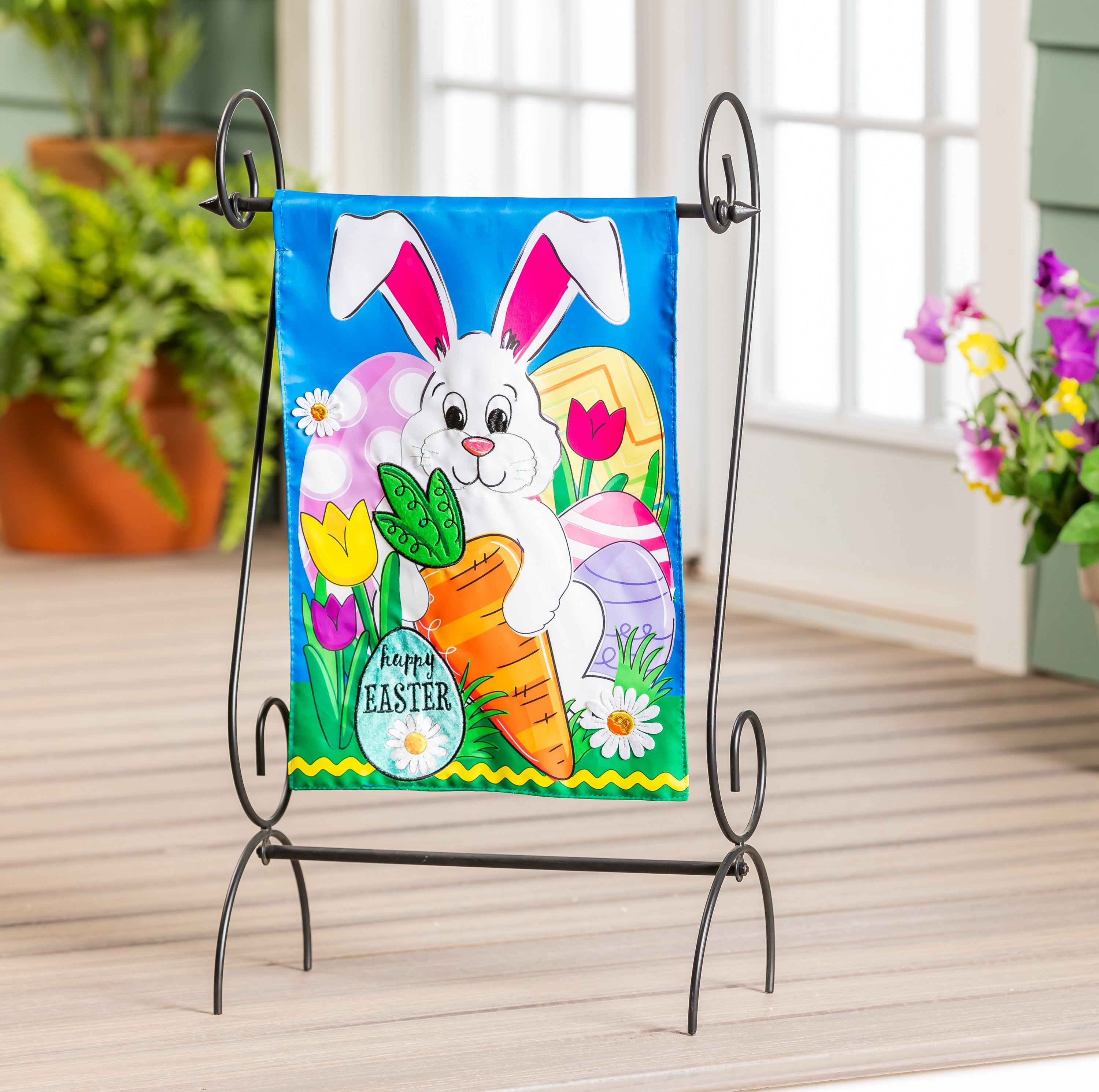 Happy Easter Bunny and Carrot Garden Flag 2 Sided