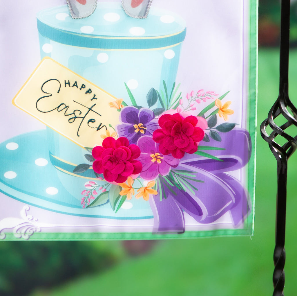 Happy Easter Floral Hat Garden Flag 2 Sided