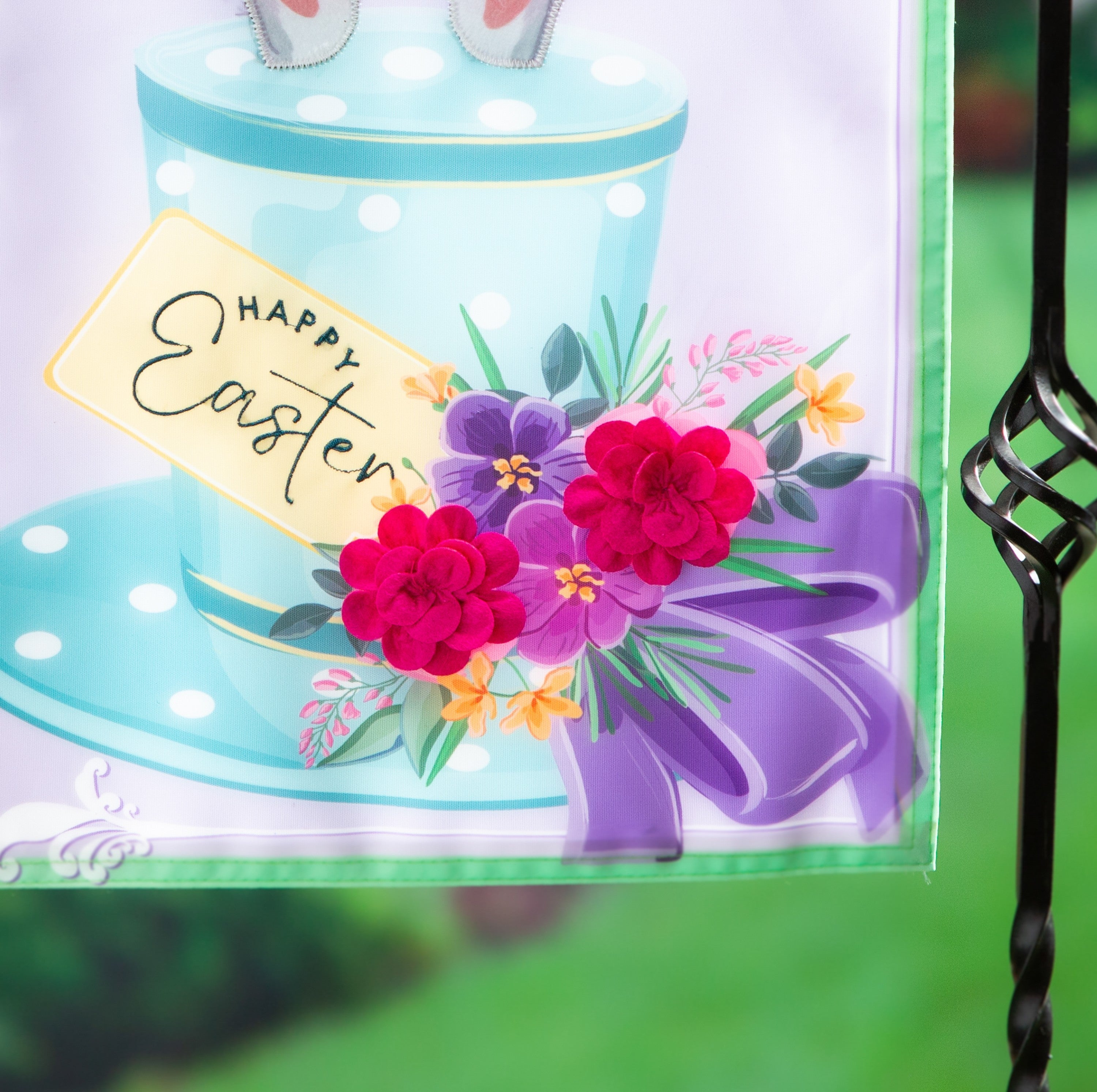 Happy Easter Floral Hat Garden Flag 2 Sided