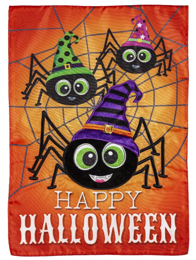 Happy Halloween Spiders Garden Flag 2 Sided Applique