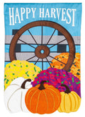 Happy Harvest Wagon Wheel Garden Flag 2 Sided Applique Pumpkins