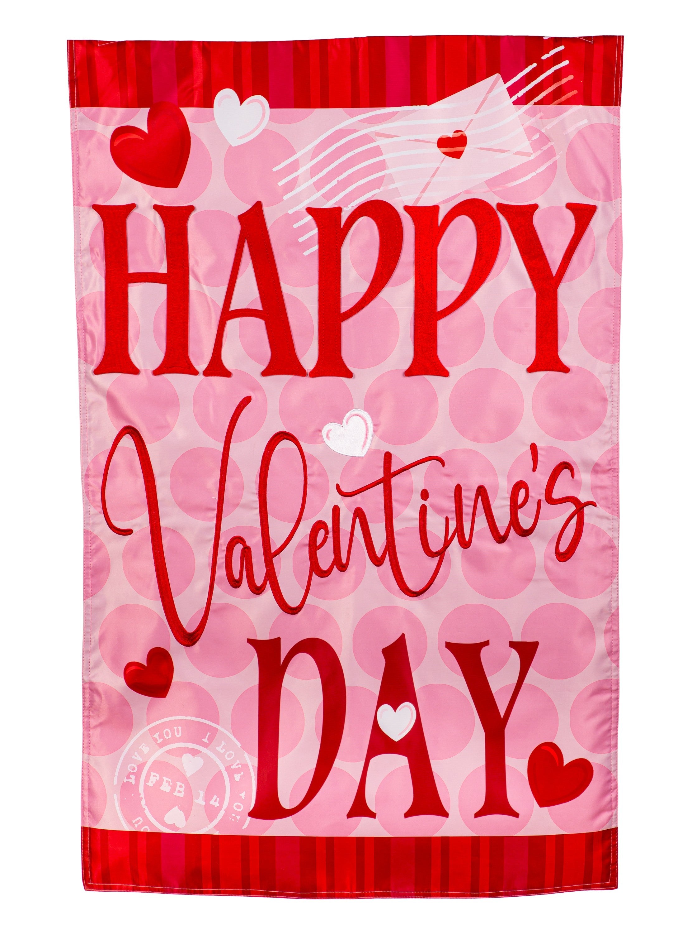 Happy Valentine's Day Hearts Garden Flag 2 Sided