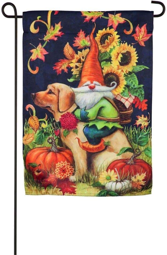 Harvest Gnome Garden Flag 2 Sided Sunflowers