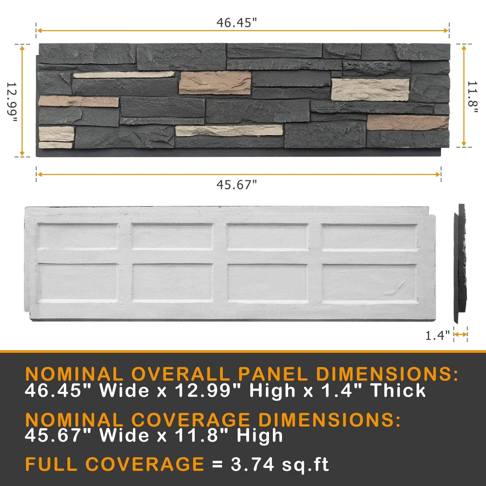 Hausvita Faux Stone Wall Siding Panel, PU Stone Veneer Exterior, 46.46" x 13"