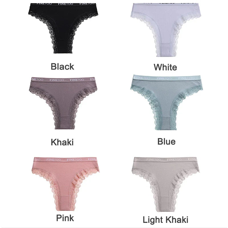 FINETOO Women Cotton Panties M-2XL Sexy Hollow Out Lace Briefs Female Letter Belt Brazil Underwear Girl Big Size Panty  Lingerie