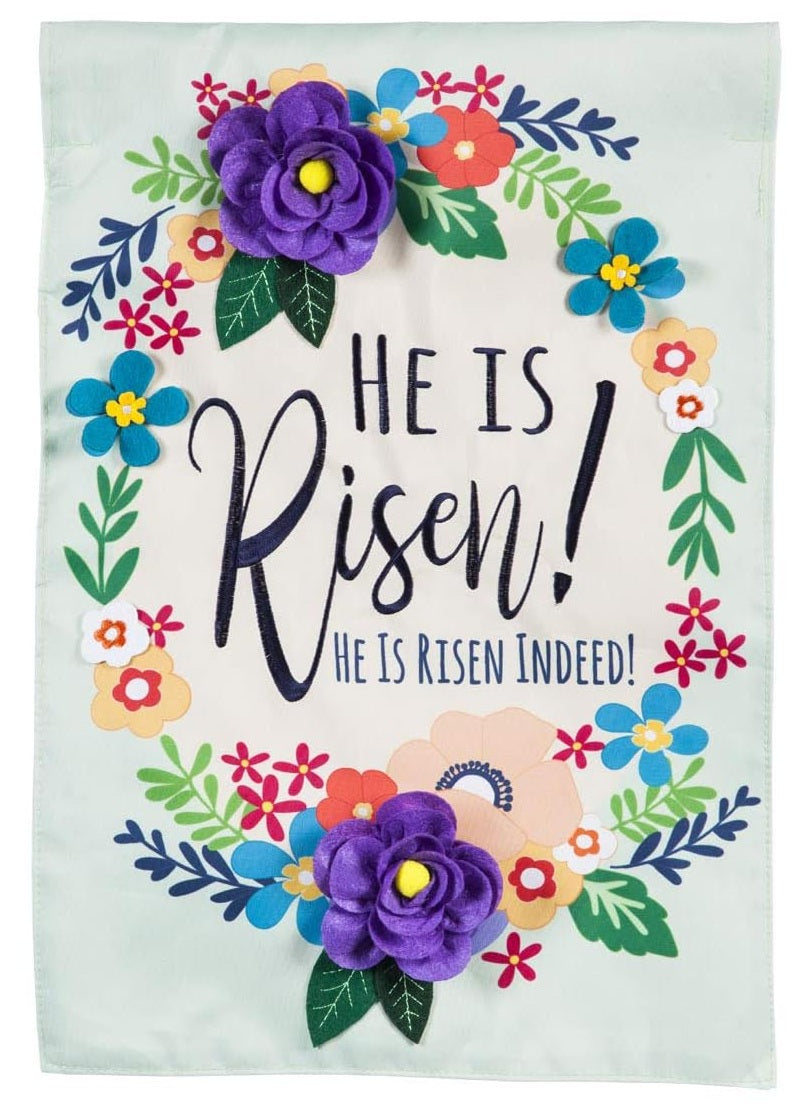 He Is Risen Floral 2 Sided Easter Garden Flag