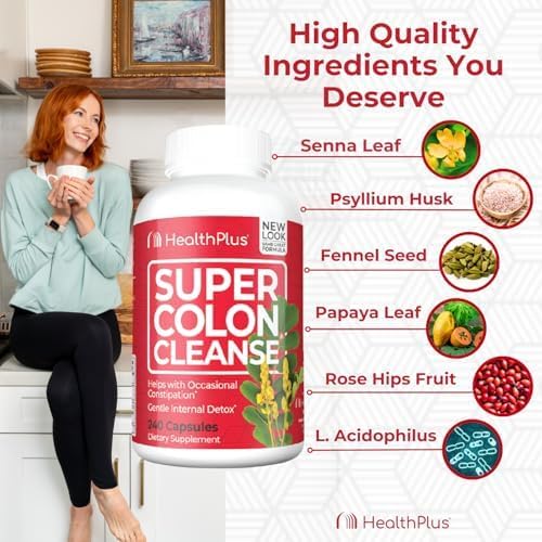 Health Plus Super Colon Cleanse, 240 Capsules, 500 mg | Detoxify & Rejuvenate