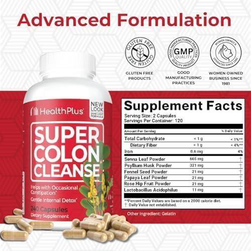 Health Plus Super Colon Cleanse, 240 Capsules, 500 mg | Detoxify & Rejuvenate