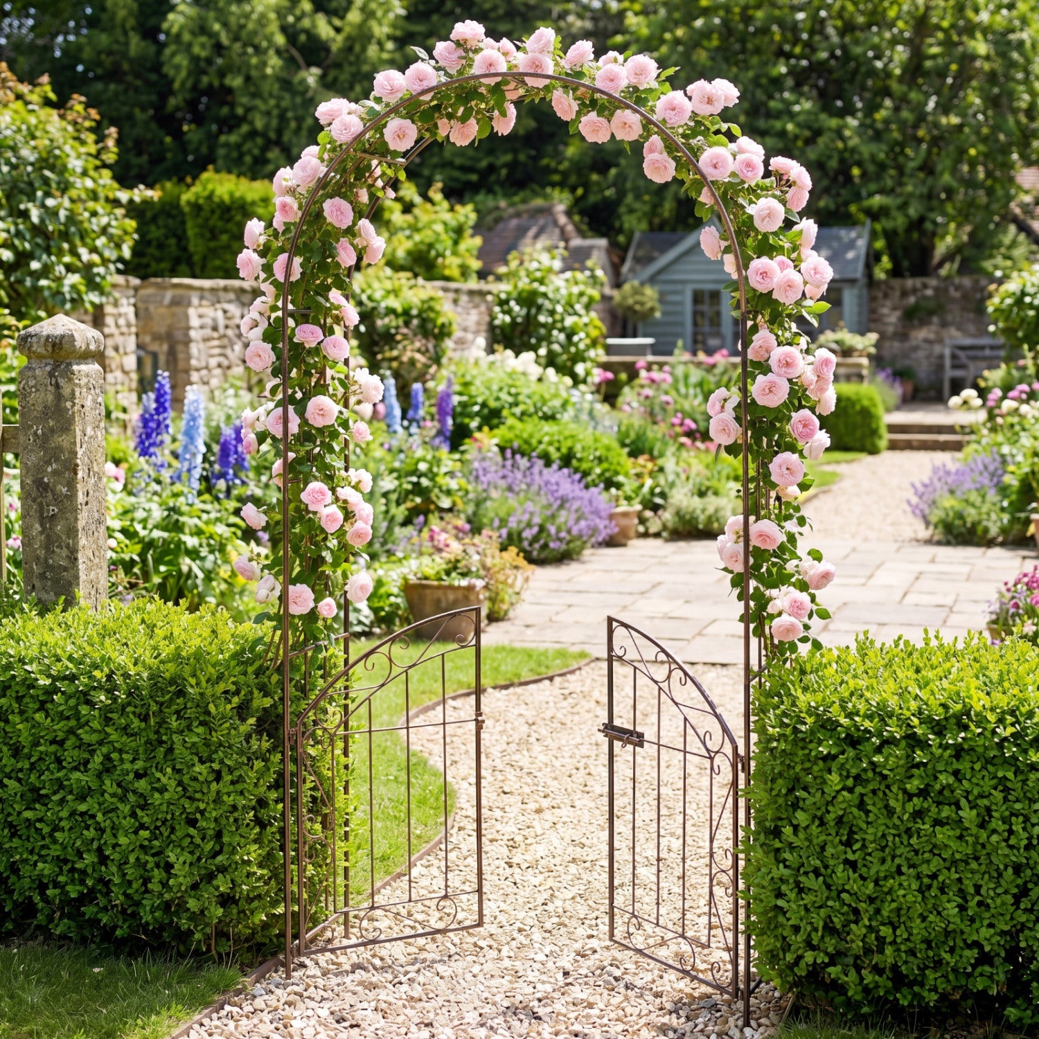 Metal Garden Arch with Gate and Safety Latch - 79" H