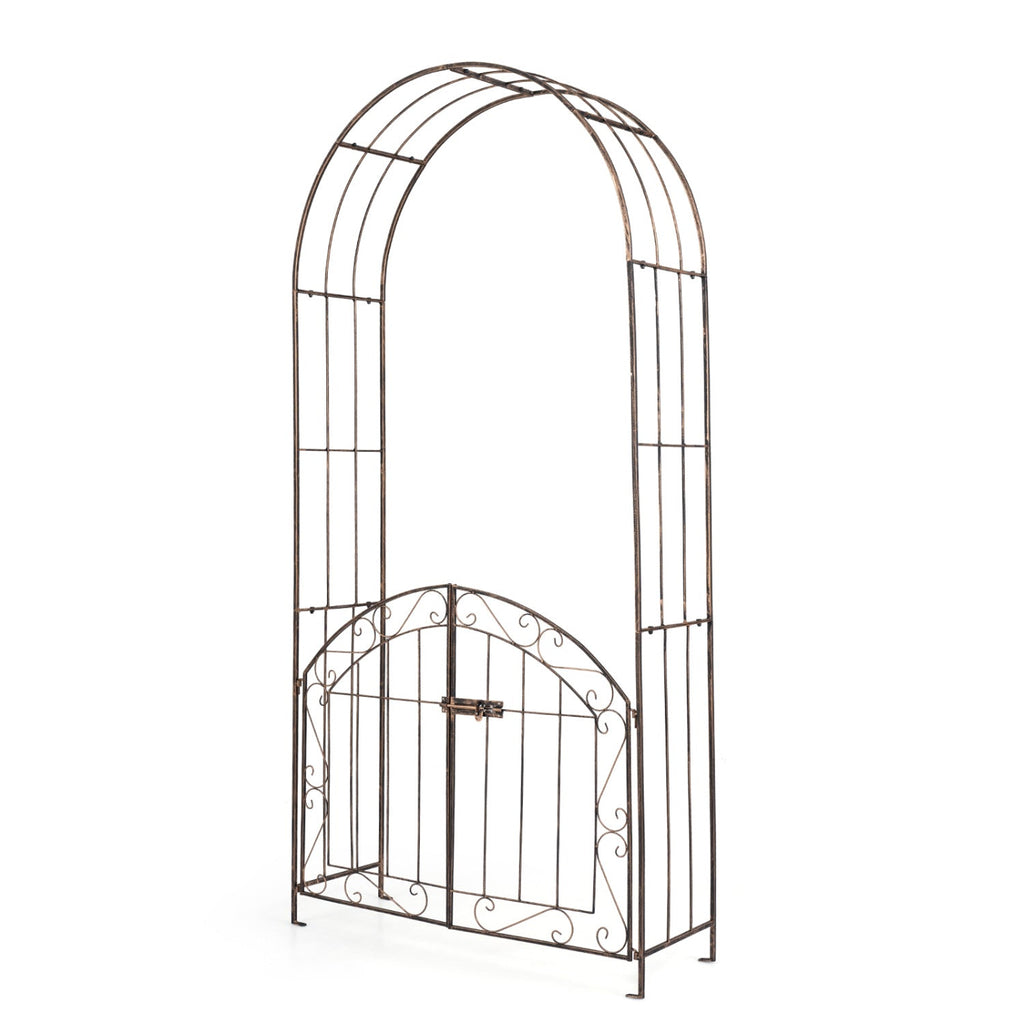 Metal Garden Arch with Gate and Safety Latch - 79" H