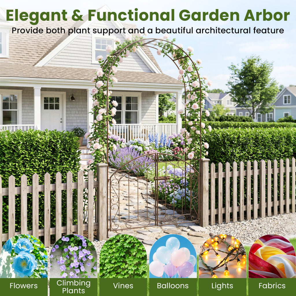 Metal Garden Arch with Gate and Safety Latch - 79" H