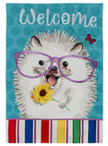 Hedgehog Pal Garden Flag 2 Sided Welcome