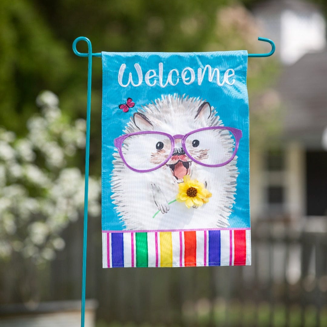 Hedgehog Pal Garden Flag 2 Sided Welcome