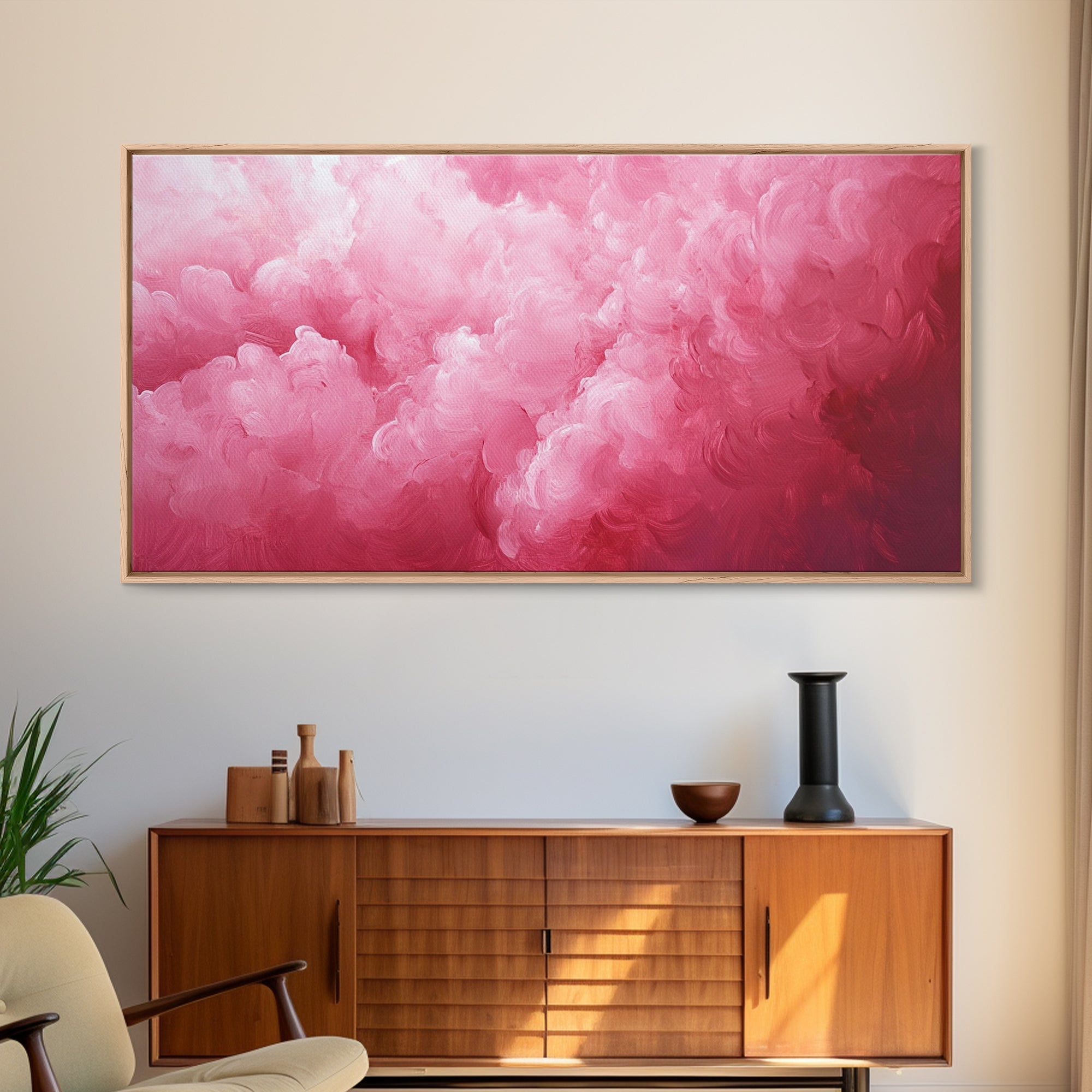Pink Clouds - Framed Canvas Print - Wood Framed Wall Art - Preppy Decor - Preppy Dorm Room Wall Art - Abstract Pink Wall Art