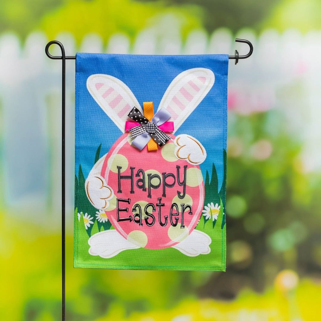Hiding Bunny Easter Garden Flag 2 Sided Burlap