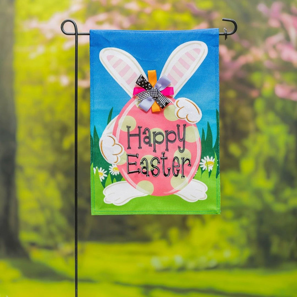 Hiding Bunny Easter Garden Flag 2 Sided Burlap