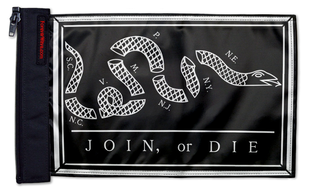 Franklin Join or Die 12"x18" Forever Wave Flag for Jeep Wrangler CJ-7 and CJ-8 1976-1986