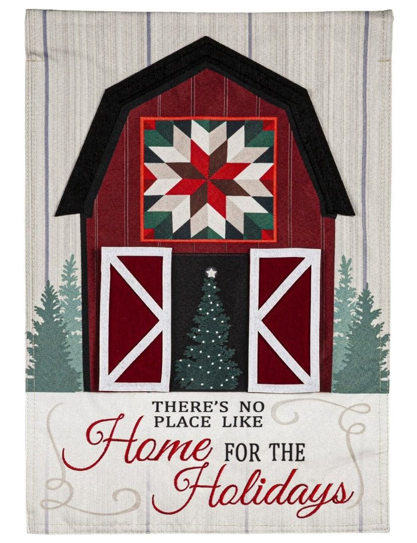 Holiday Barn Christmas Garden Flag 2 Sided Quilt