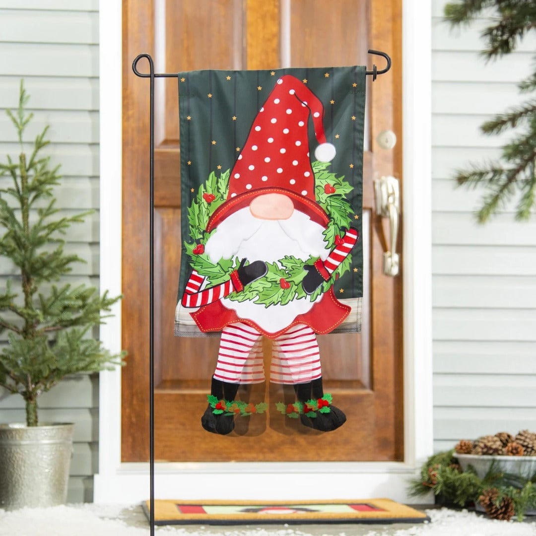 Holiday Gnome Kickin Garden Flag 2 Sided Applique