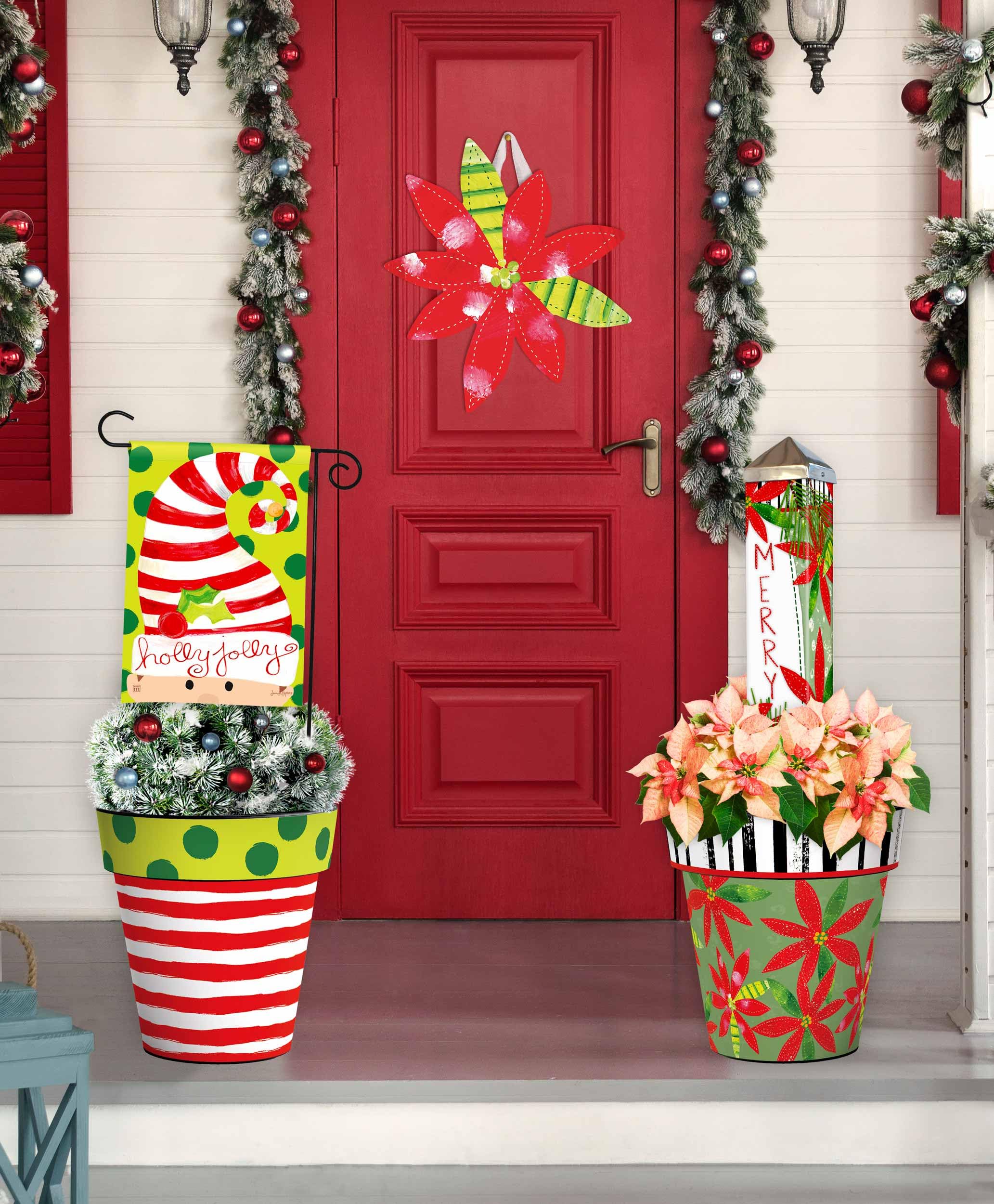 Holly Jolly Poinsettias Art Pole 20 Inches Tall