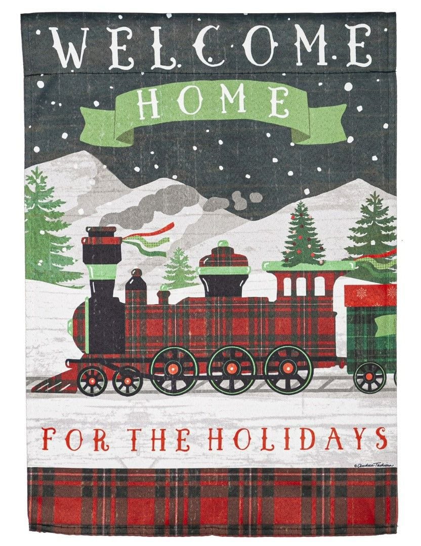 Home For The Holidays Train Christmas Garden Flag 2 Sided