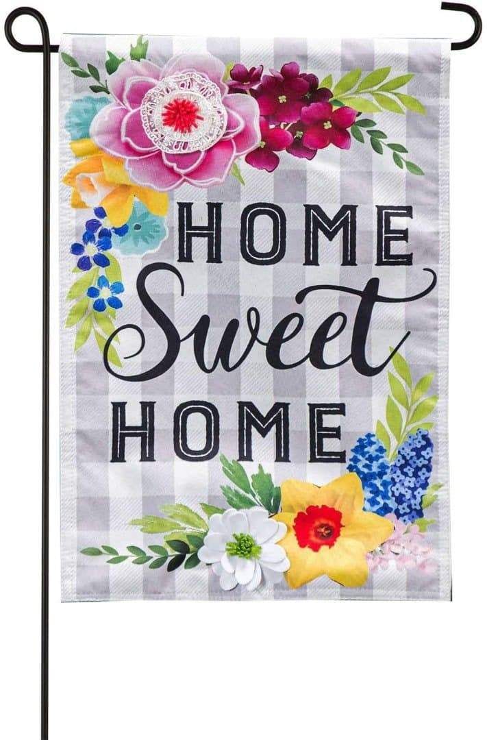 Home Sweet Home Plaid Floral Garden Flag 2 Sided