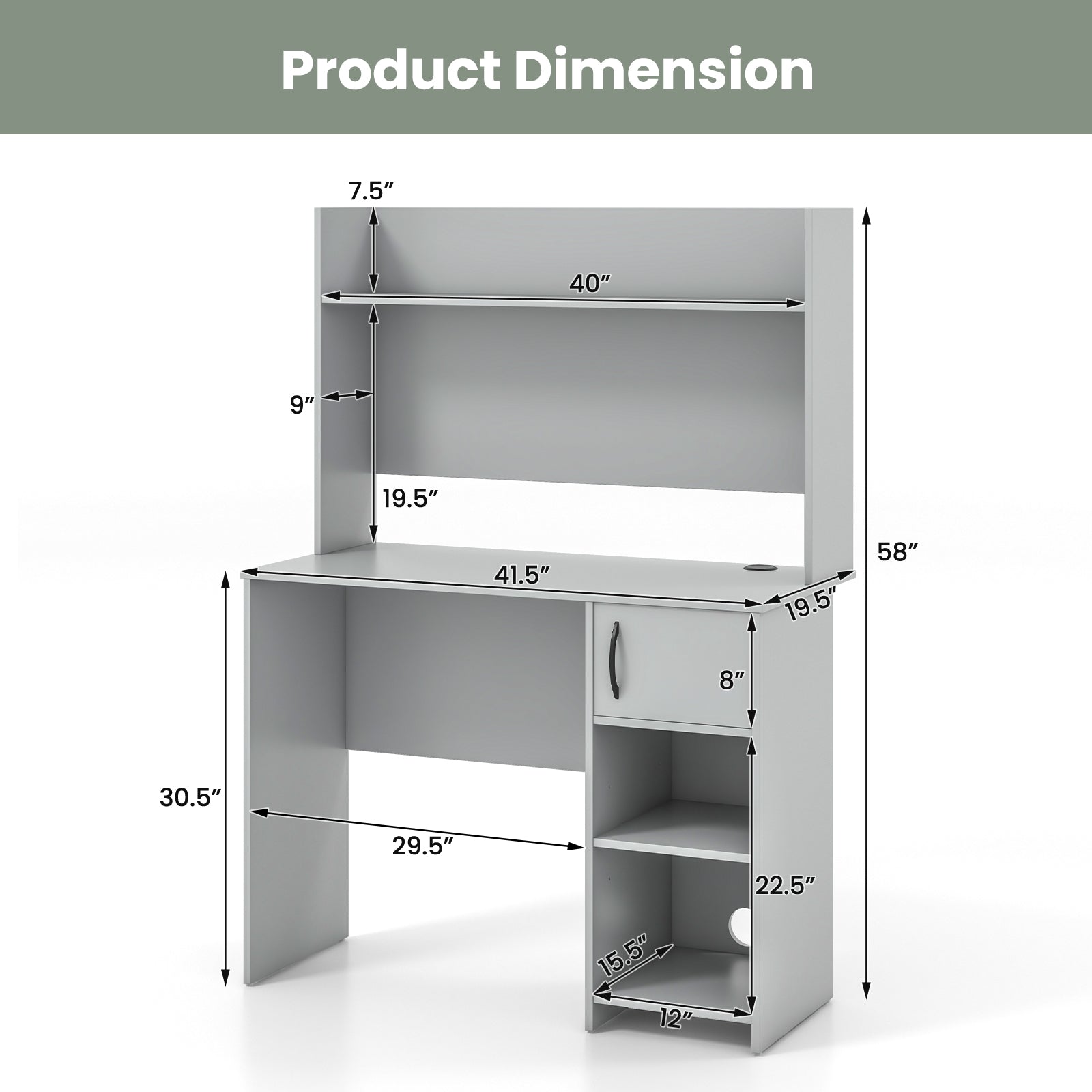Home Office Desk with Raised Display Shelf and 2 Open Shelves
