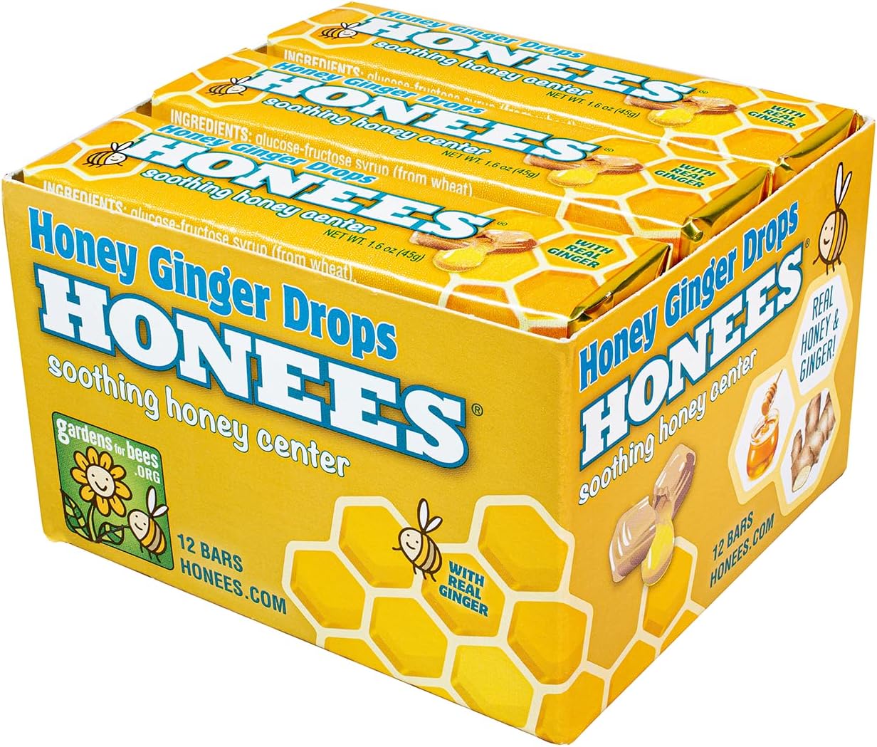 Honees Honey Ginger Throat Drops, 1.6 oz, Case of 12