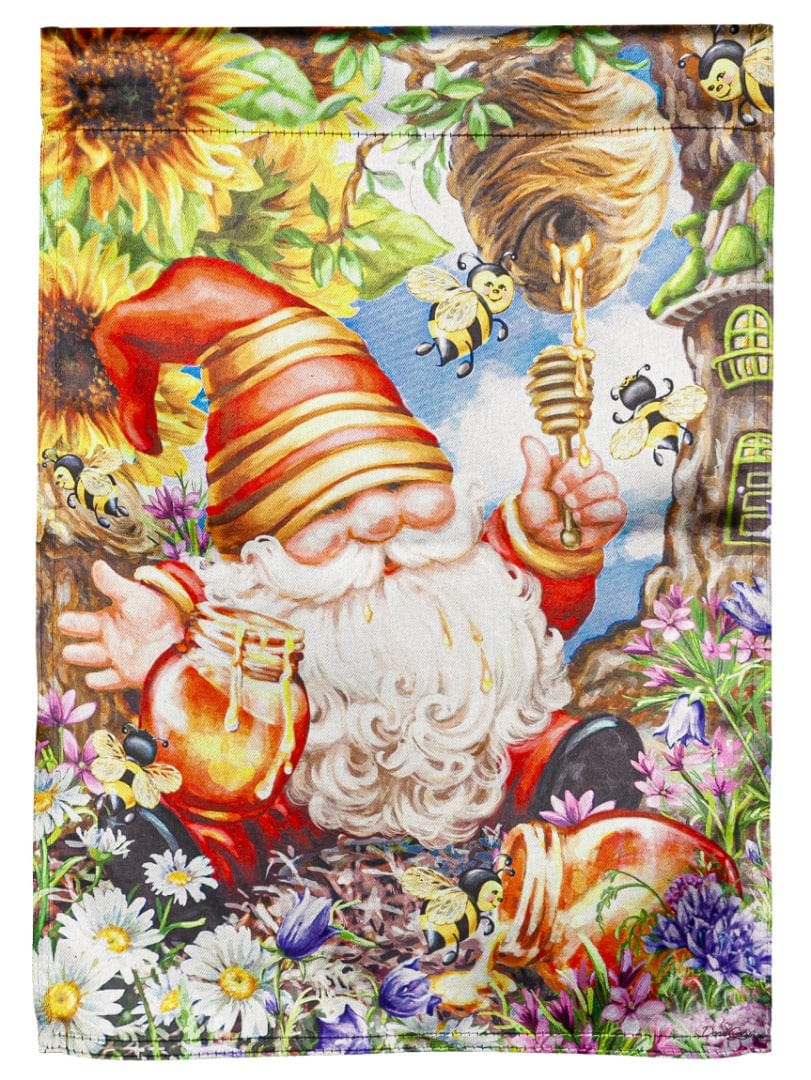 Honeybee Gnome Summer Garden Flag 2 Sided