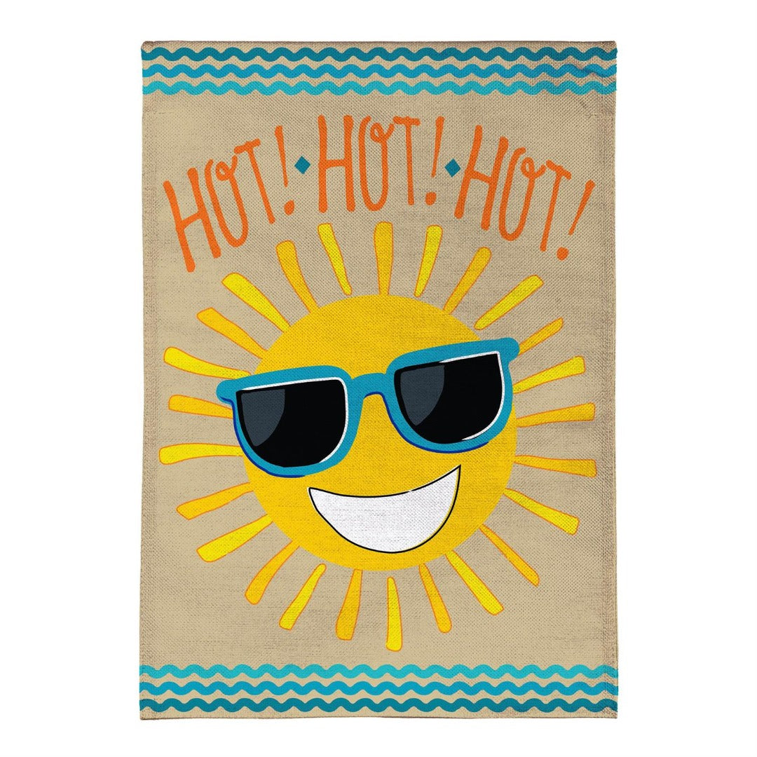 Hot Hot Hot Sunshine 2-Sided Burlap House Flag | 28" x 44" Porch