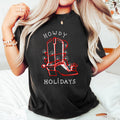 Howdy Holidays Christmas Cowboy Boot Retro Western Style Festive Vintage Comfort Colors Tee