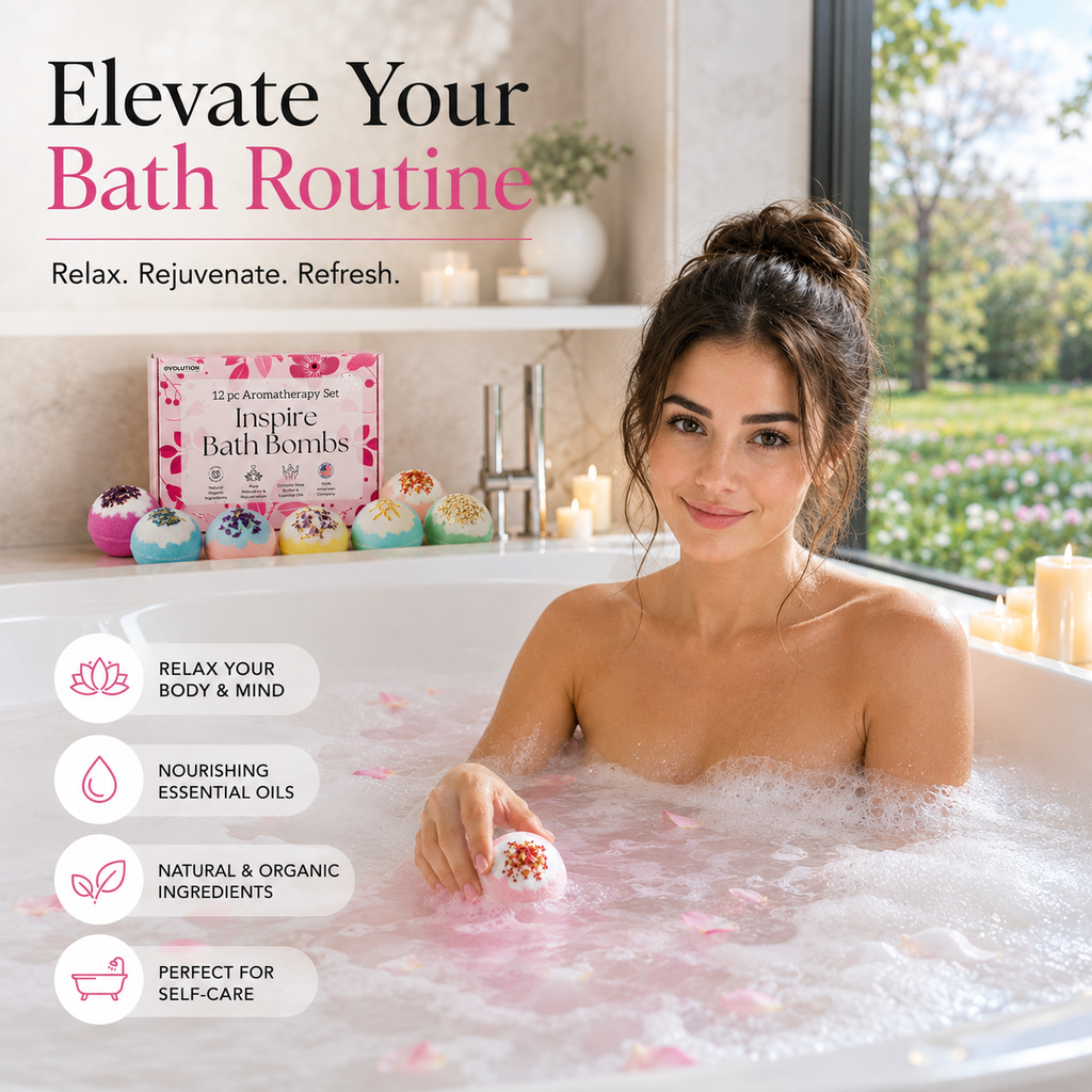 EvolutionUSA 12pc Inspire Bath Bombs for Women & Girls