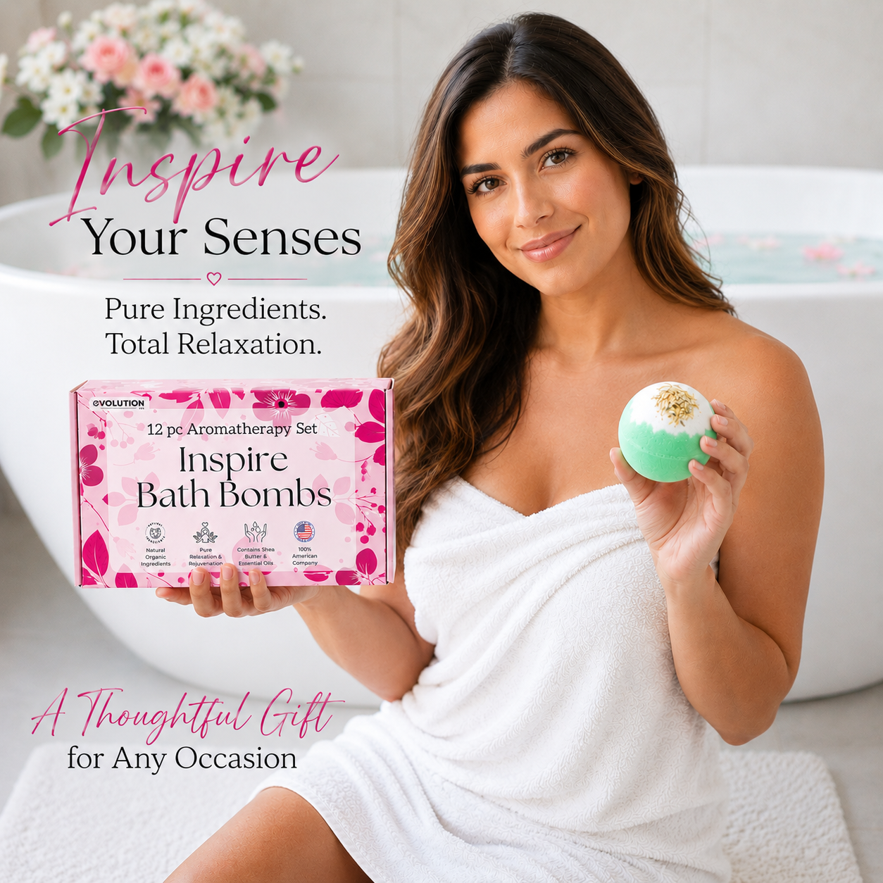 EvolutionUSA 12pc Inspire Bath Bombs for Women & Girls