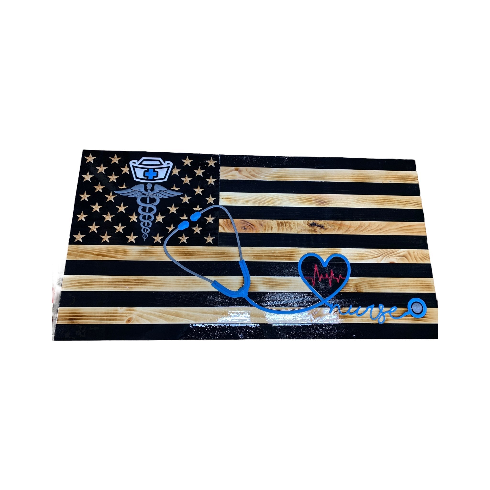 Personalized Wooden American Flag for Nurses