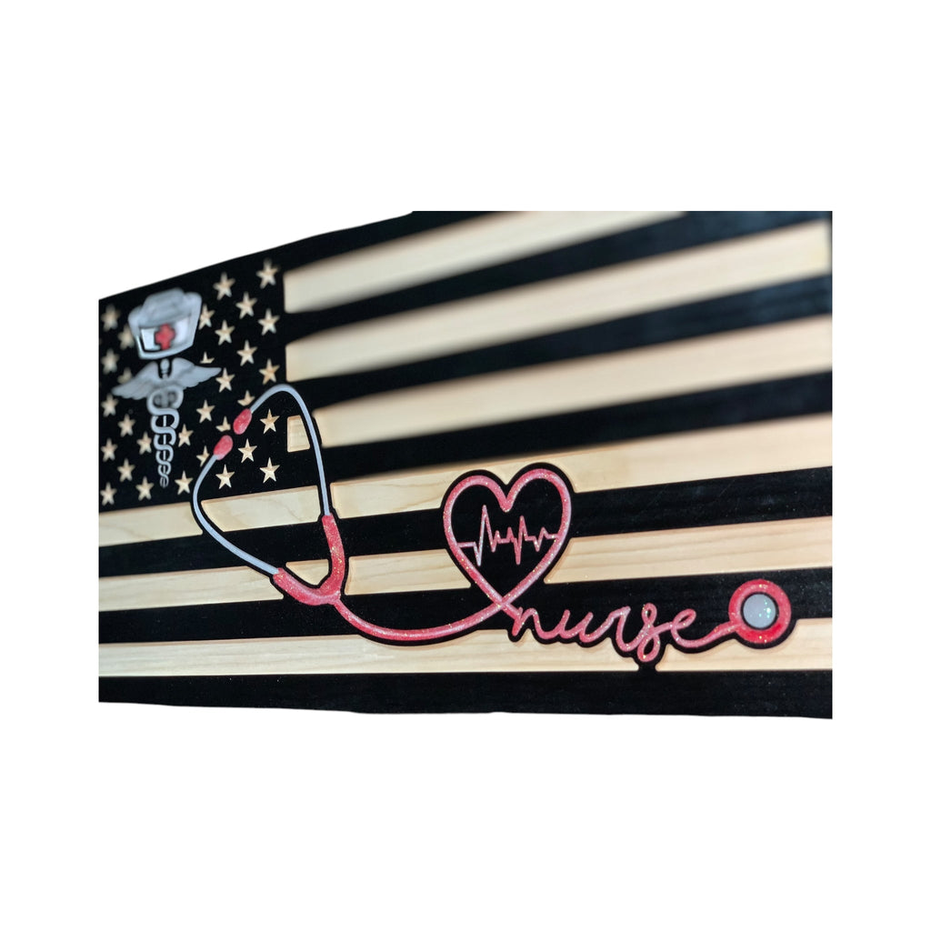 Personalized Wooden American Flag for Nurses
