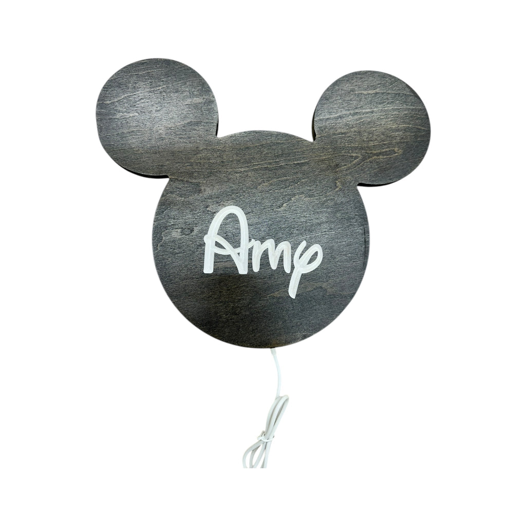 Wooden Mickey Head Wall Art with LED Backlighting and Custom Personalization