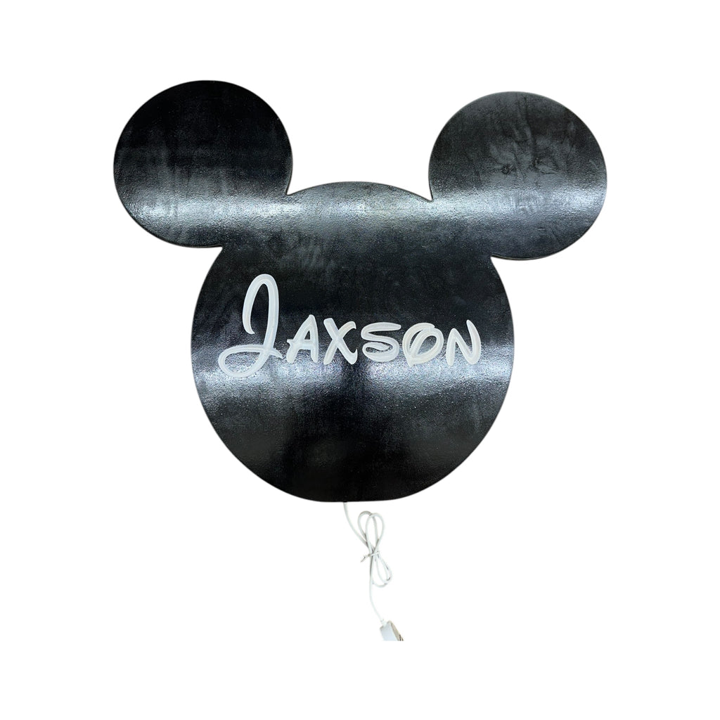 Wooden Mickey Head Wall Art with LED Backlighting and Custom Personalization
