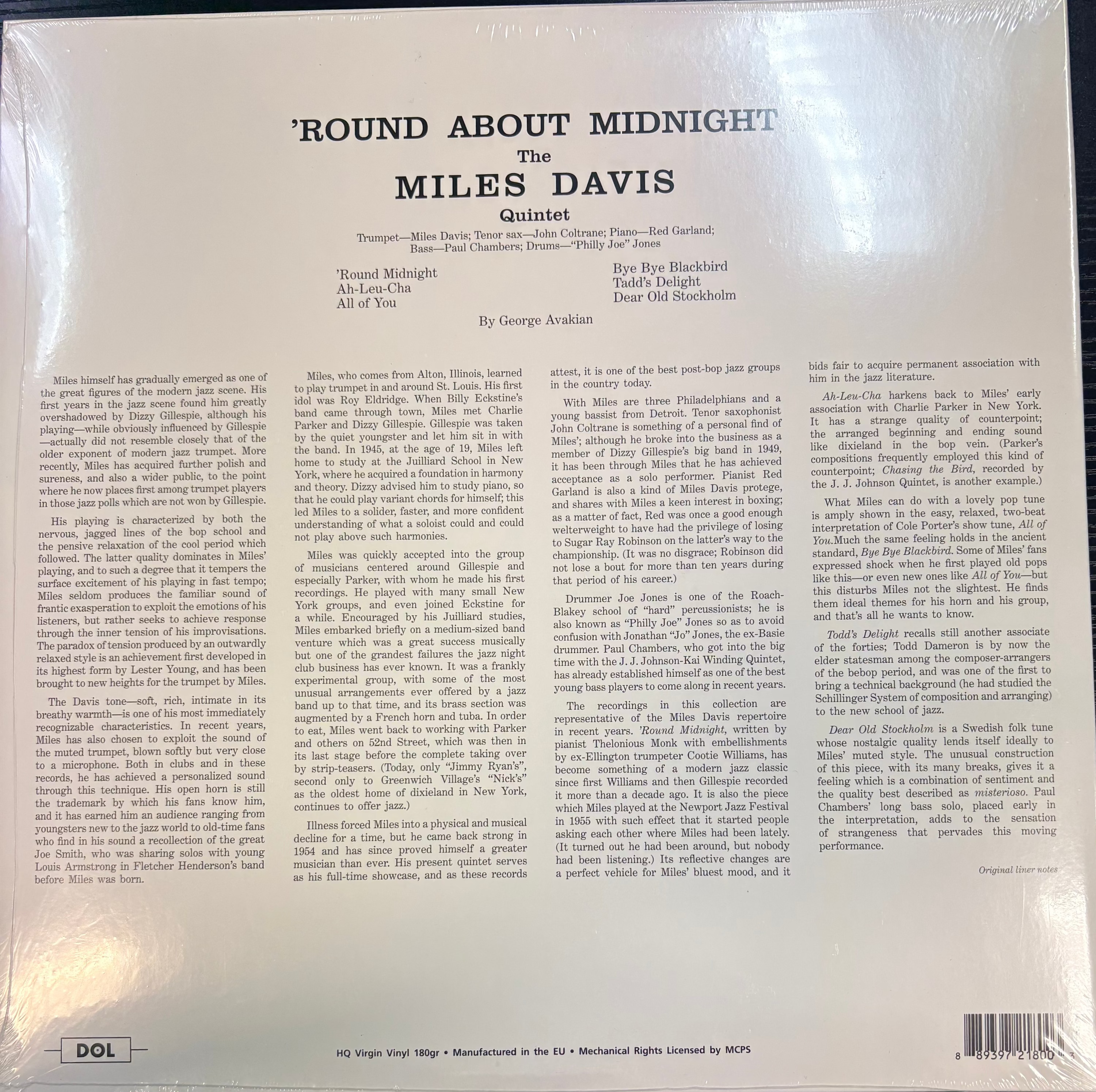 MILES DAVIS - 'Round About Midnight [180G] Vinyl LP Record