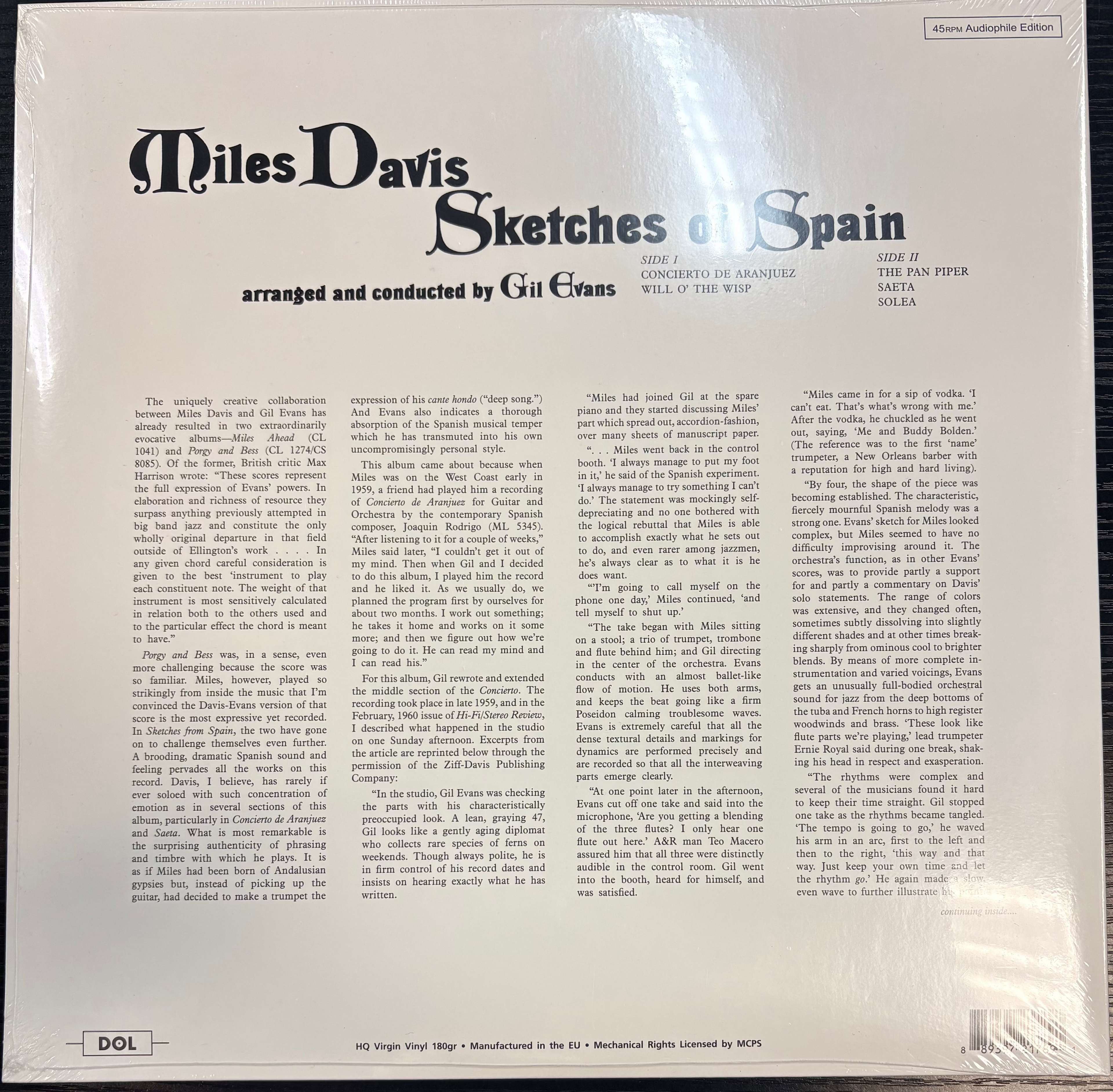 MILES DAVIS - Sketches Of Spain [180G] Vinyl LP Record