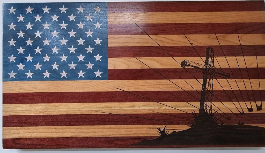 Custom Laser Engraved Handcrafted Patriotic Wall Flag – Made by U.S. Veterans