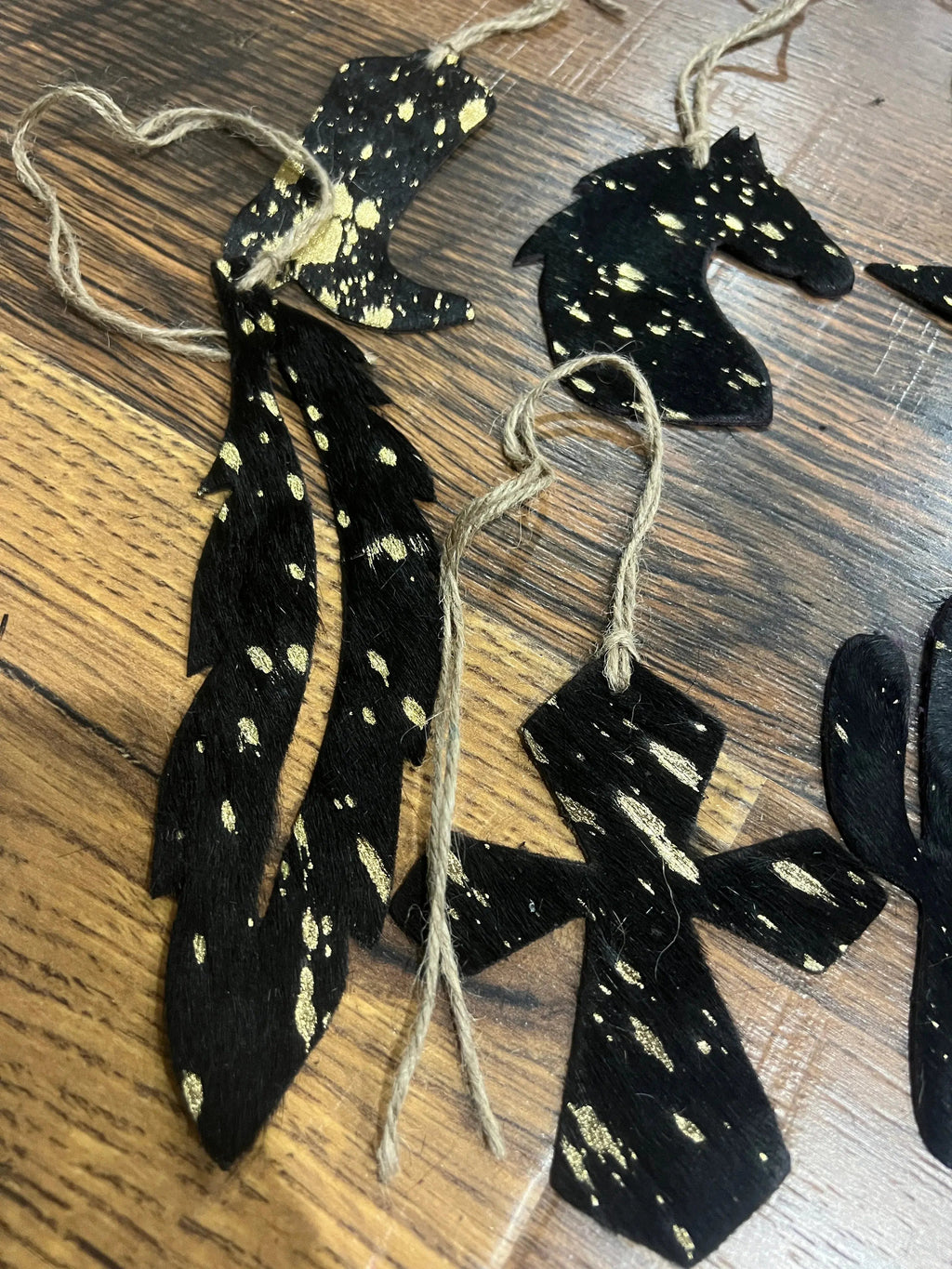 Gold/Black Acid Wash Leather Cowhide  Christmas Ornament - Sold Individually