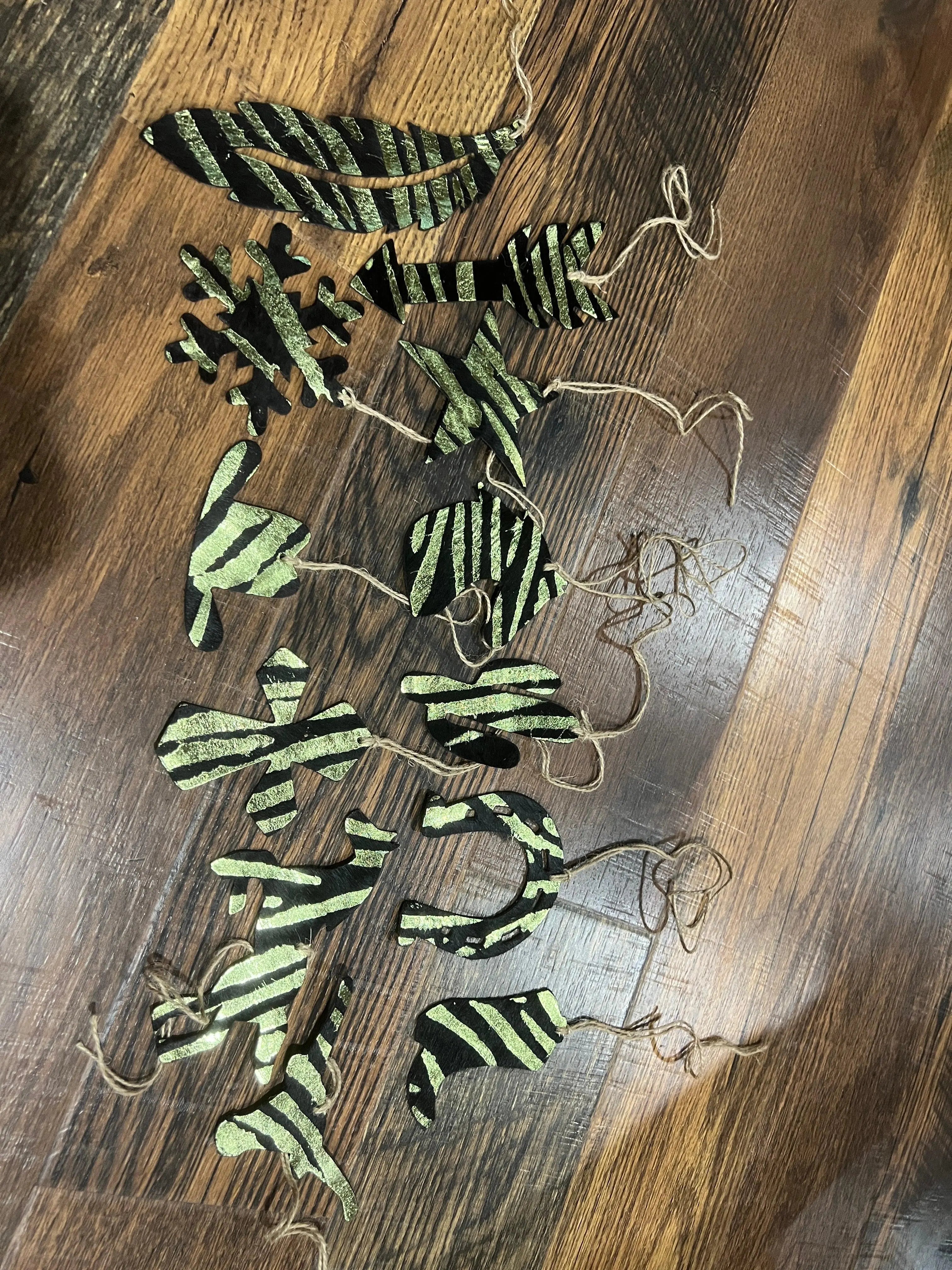 Green Zebra Leather Cowhide  Christmas Ornament - Sold Individually