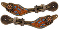 SHOWMAN- LADIES HAND PAINTED ORANGE AND METALLIC BLUE FORAL.